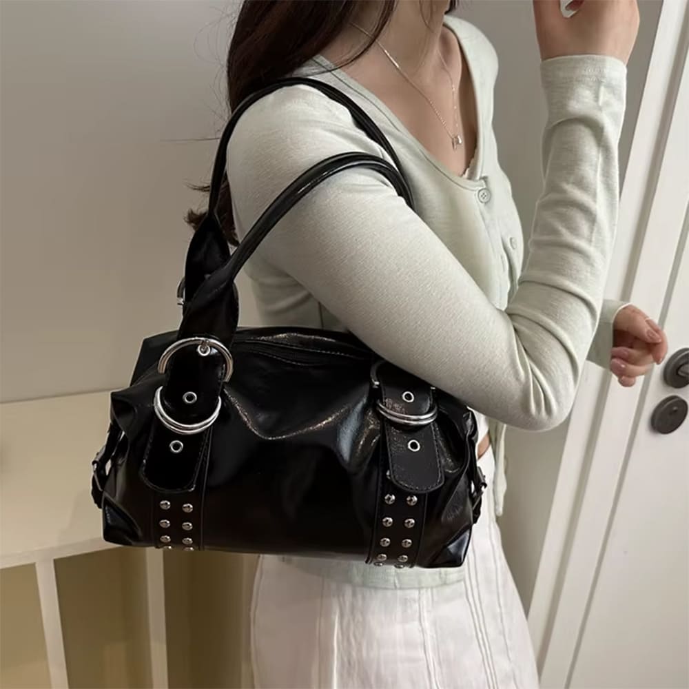 buckle studded y2k shoulder bag boogzel clothing