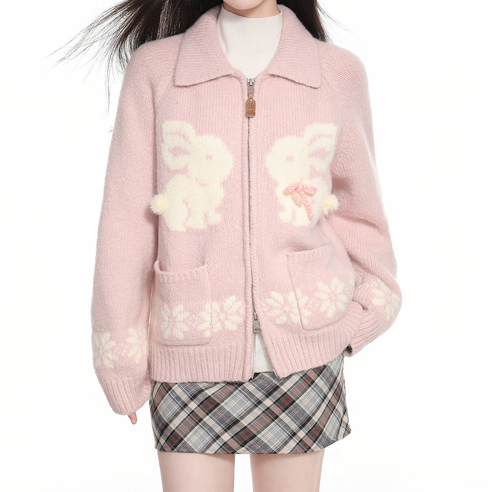 bunny zip up cardigan boogzel clothing