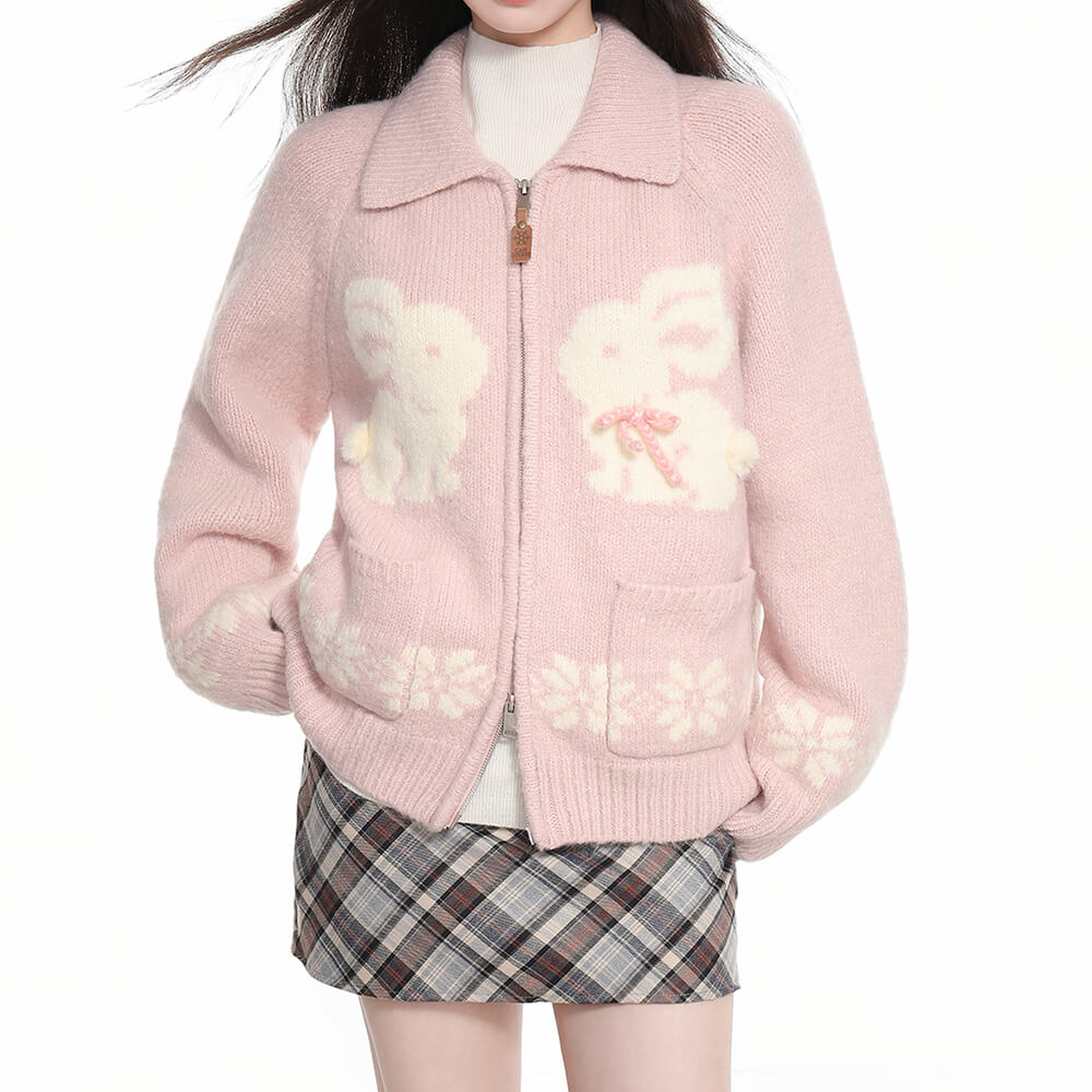 bunny zip up cardigan boogzel clothing