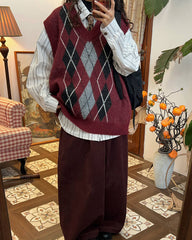 burgundy and gray argyle knit vest boogzel clothing
