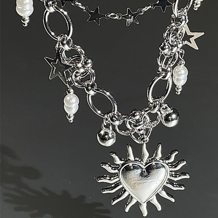 burning heart grunge chain necklace boogzel clothing