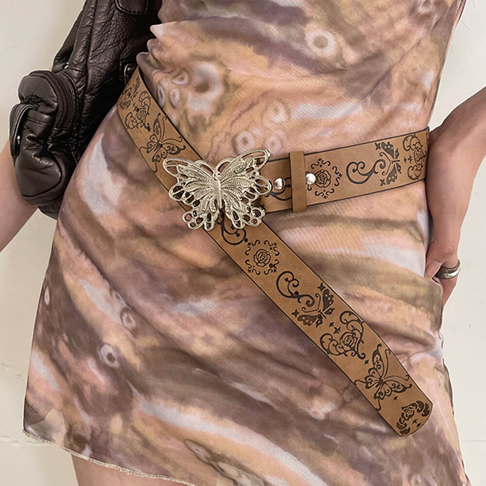 butterfly buckle brown belt boogzel clothing