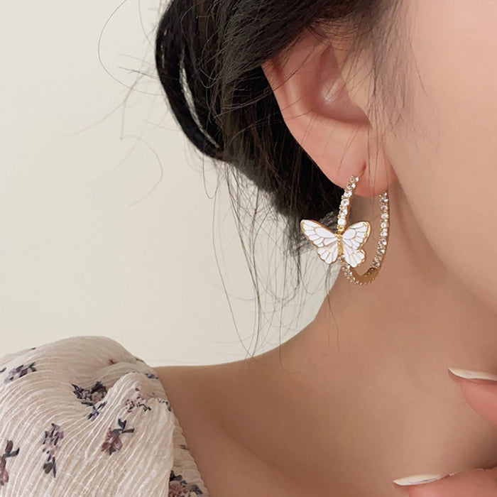 butterfly crystal hoop earrings boogzel clothing