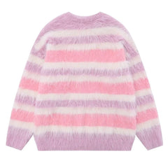 butterfly fuzzy striped sweater boogzel clothing