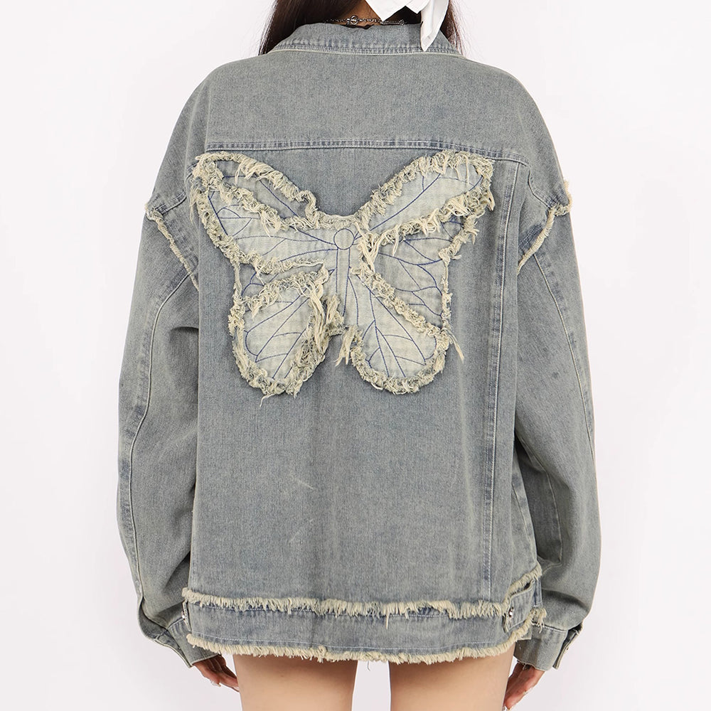 butterfly patch y2k denim jacket boogzel clothing
