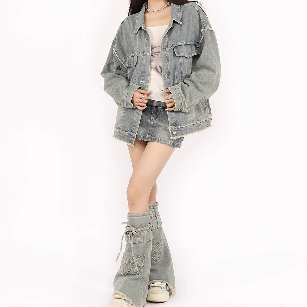 butterfly patch y2k denim jacket boogzel clothing