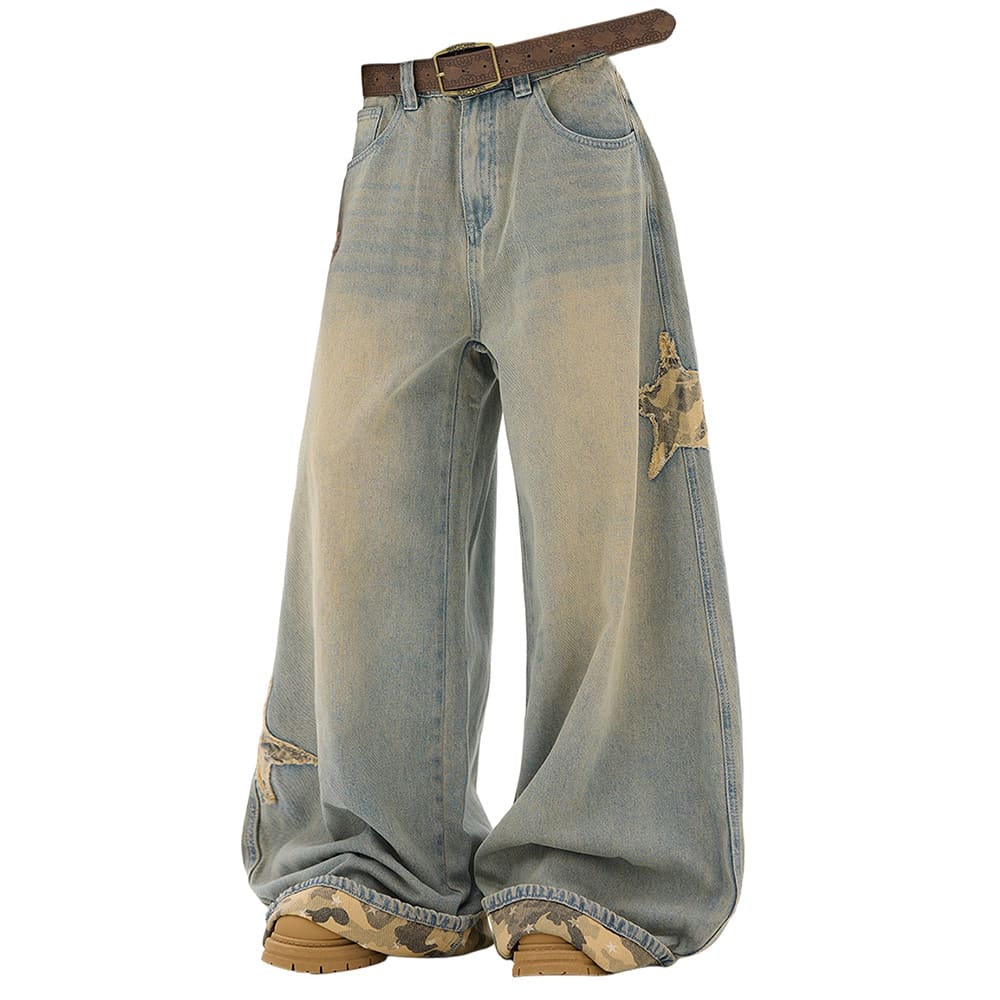 camouflage star wide leg jeans boogzel clothing
