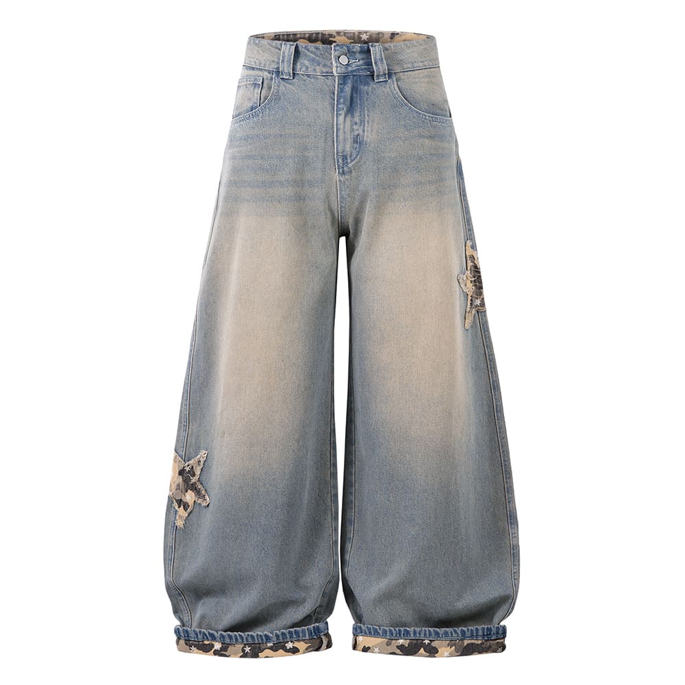 camouflage star wide leg jeans boogzel clothing