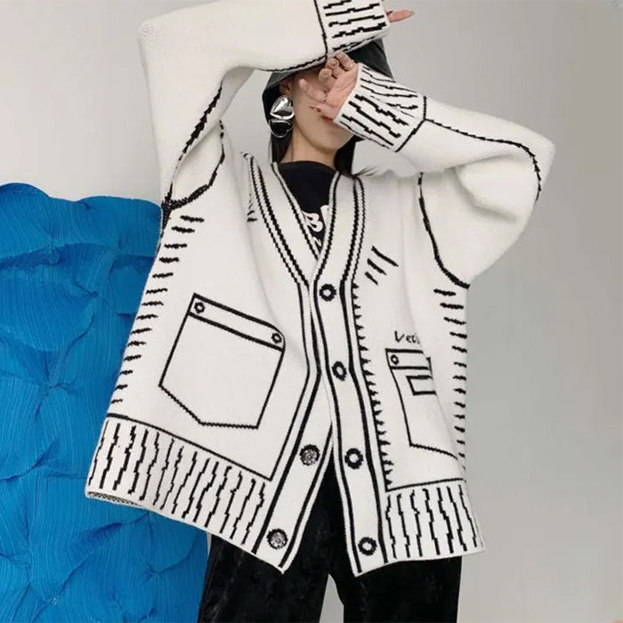 2d cartoon outline knit cardigan boogzel clothing