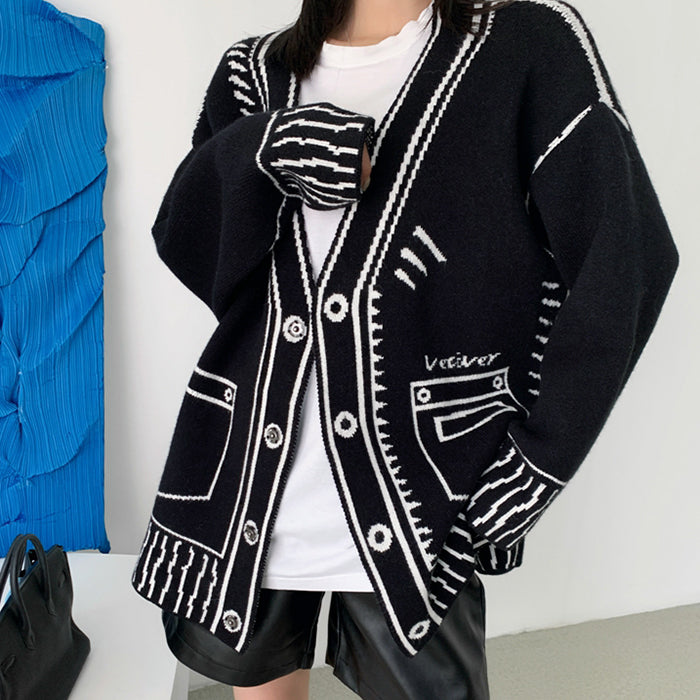 cartoon outline knitted cardigan boogzel clothing