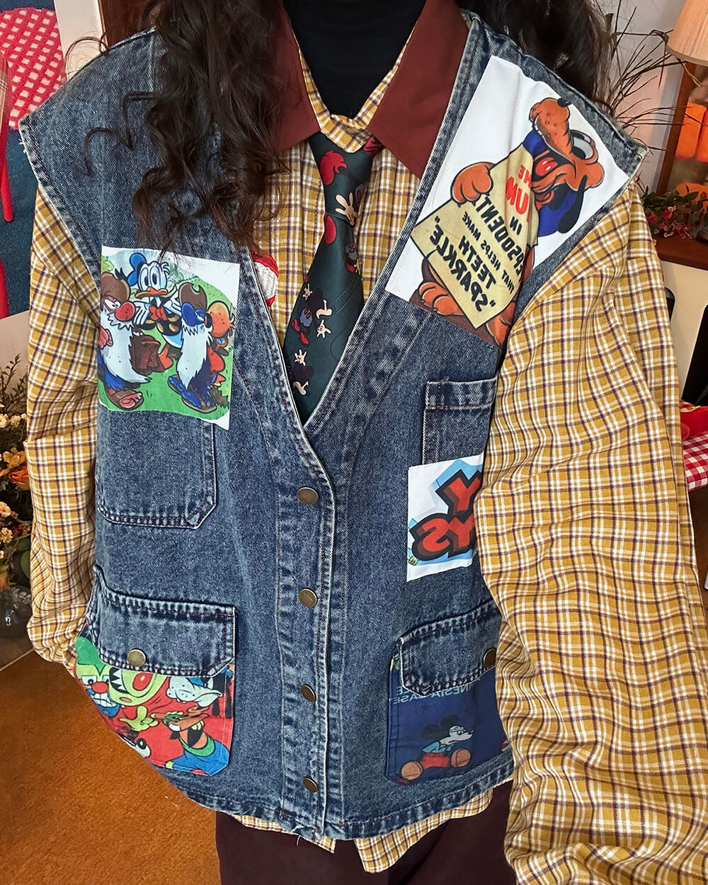 cartoon patches 90s denim vest boogzel clothing