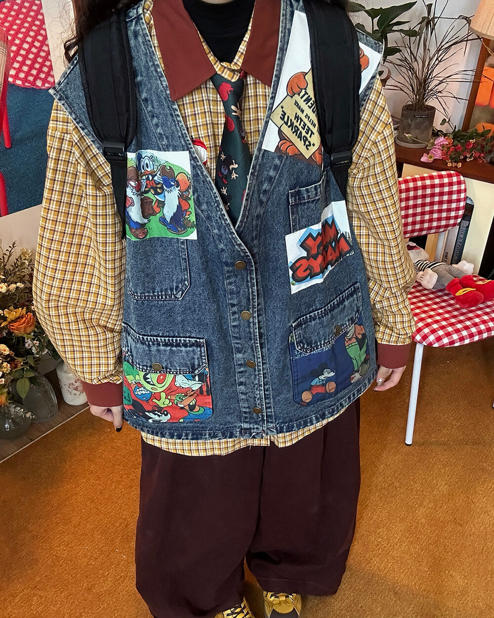 cartoon patches 90s denim vest boogzel clothing