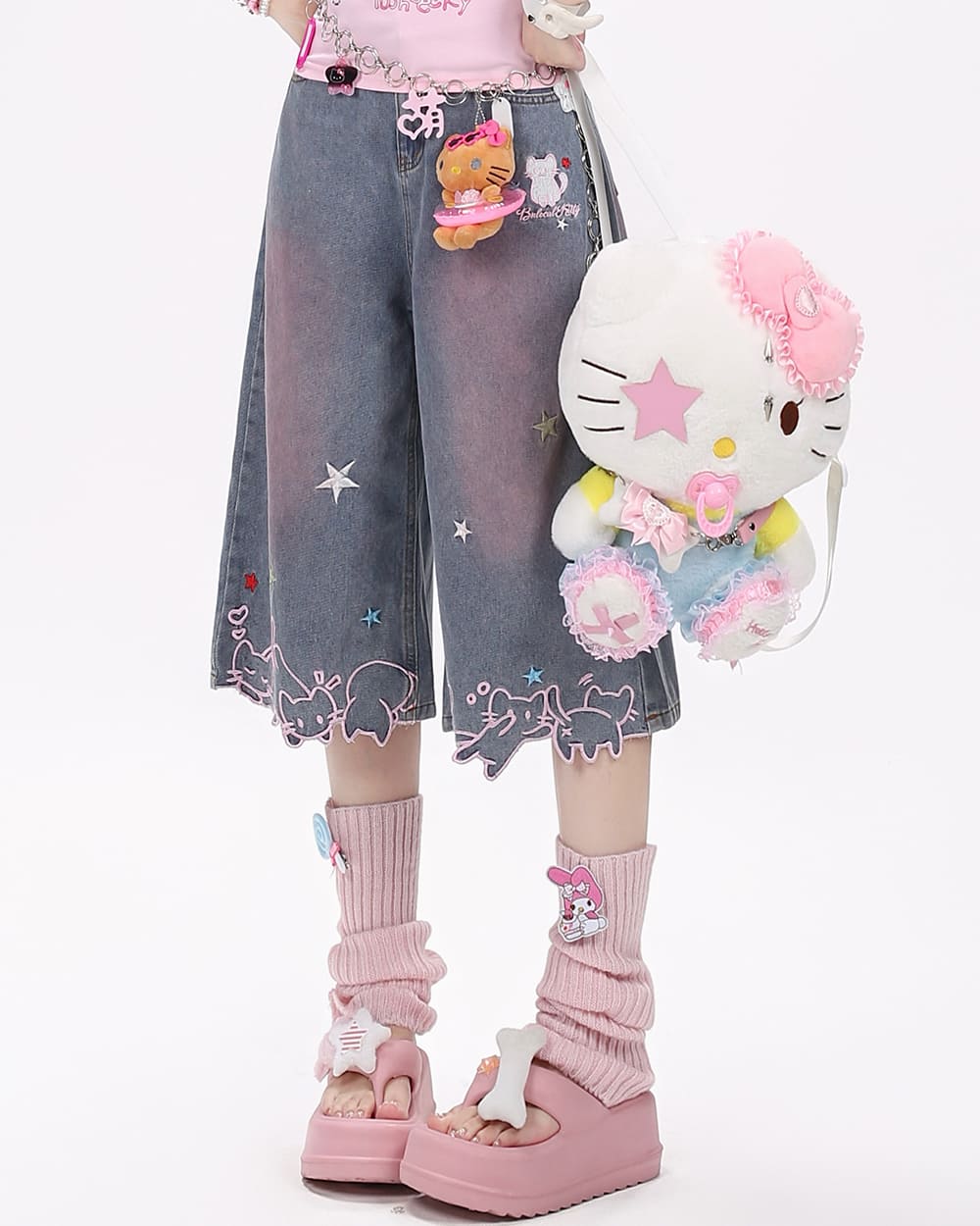cat print denim shorts boogzel clothing