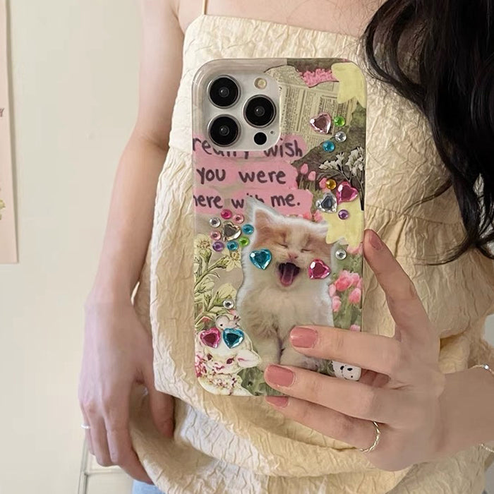 cat rhinestone iphone case boogzel clothing