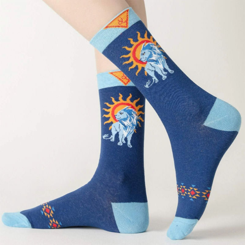 celestial sun and lion prin socks boogzel clothing