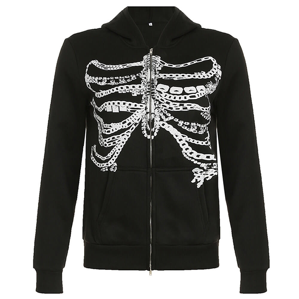 chain skeleton print grunge hoodie boogzel clothing