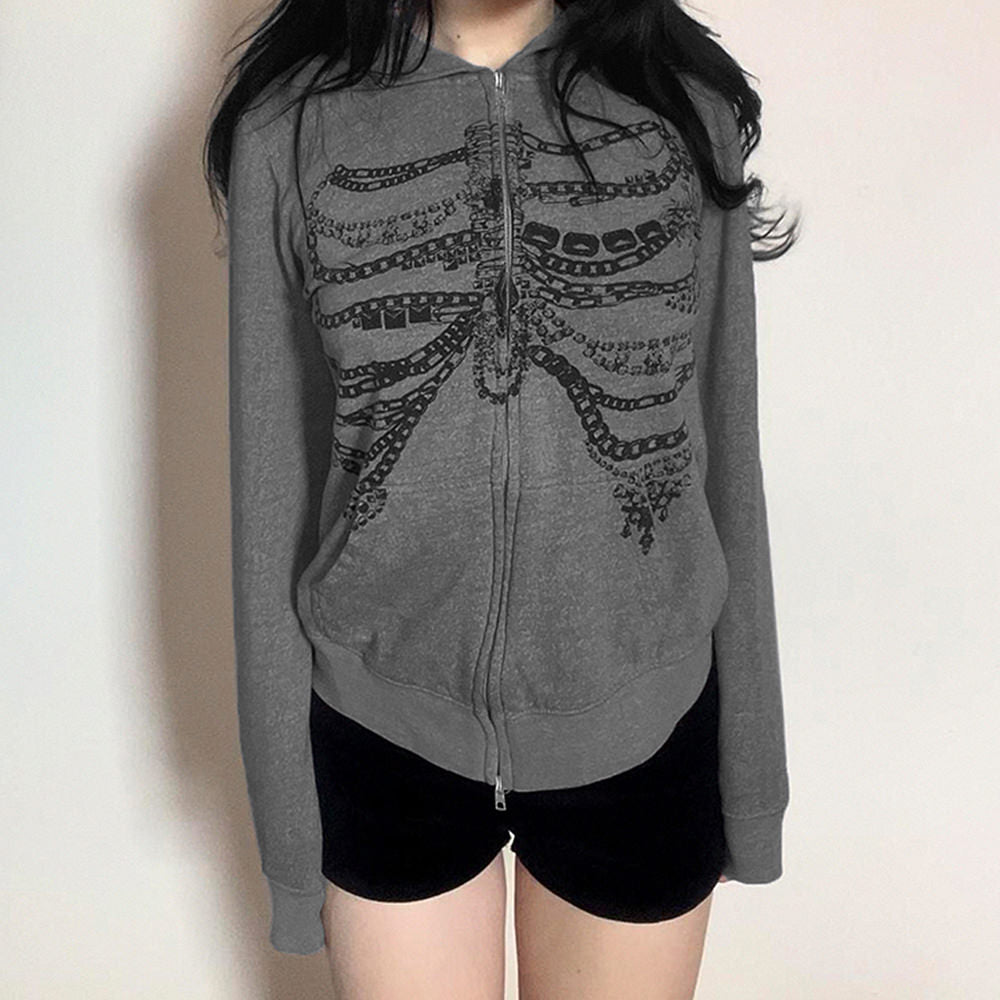 chain skeleton print grunge hoodie boogzel clothing