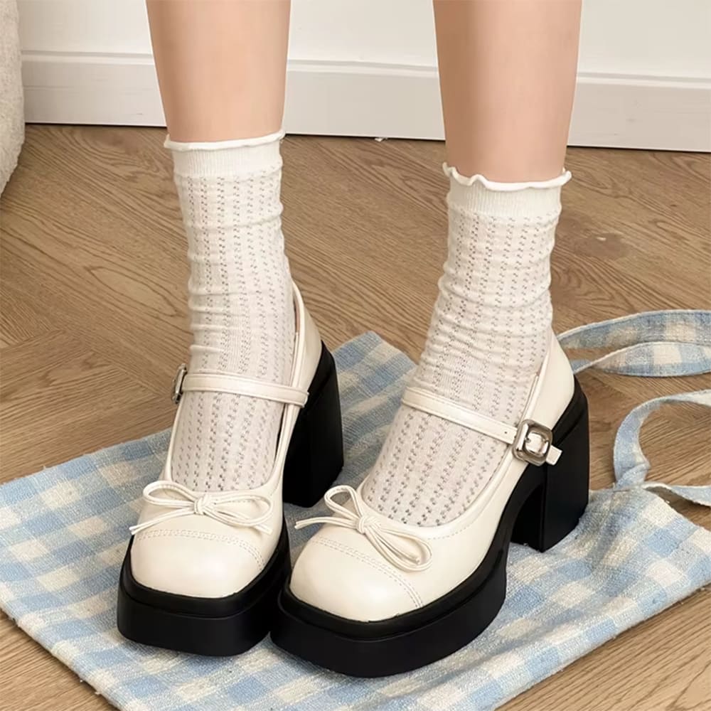 white chunky platform mary jane heels boogzel clothing
