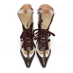 coffee and cream pointed toe wedge boots boogzel clothing