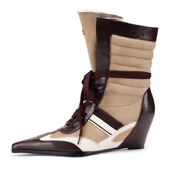 coffee and cream pointed toe wedge boots boogzel clothing