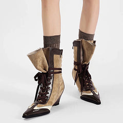 coffee and cream pointed toe wedge boots boogzel clothing