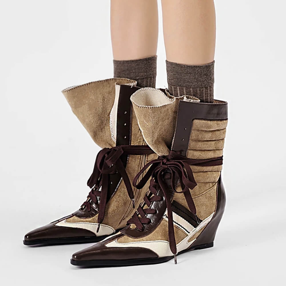coffee and cream pointed toe wedge boots boogzel clothing
