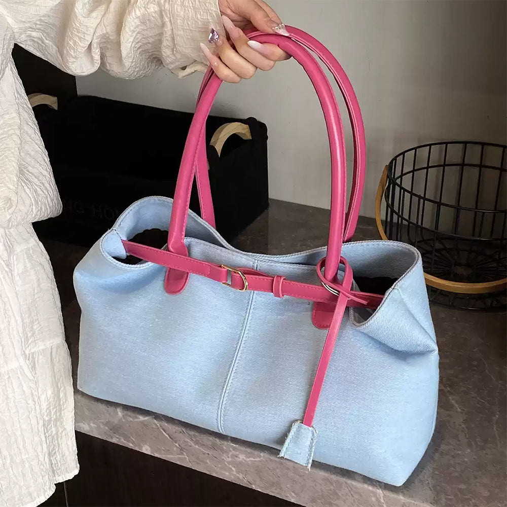 color block denim belted bag boogzel clothing