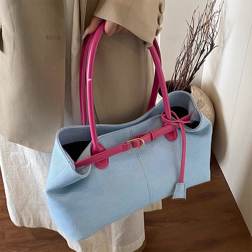 color block denim belted bag boogzel clothing