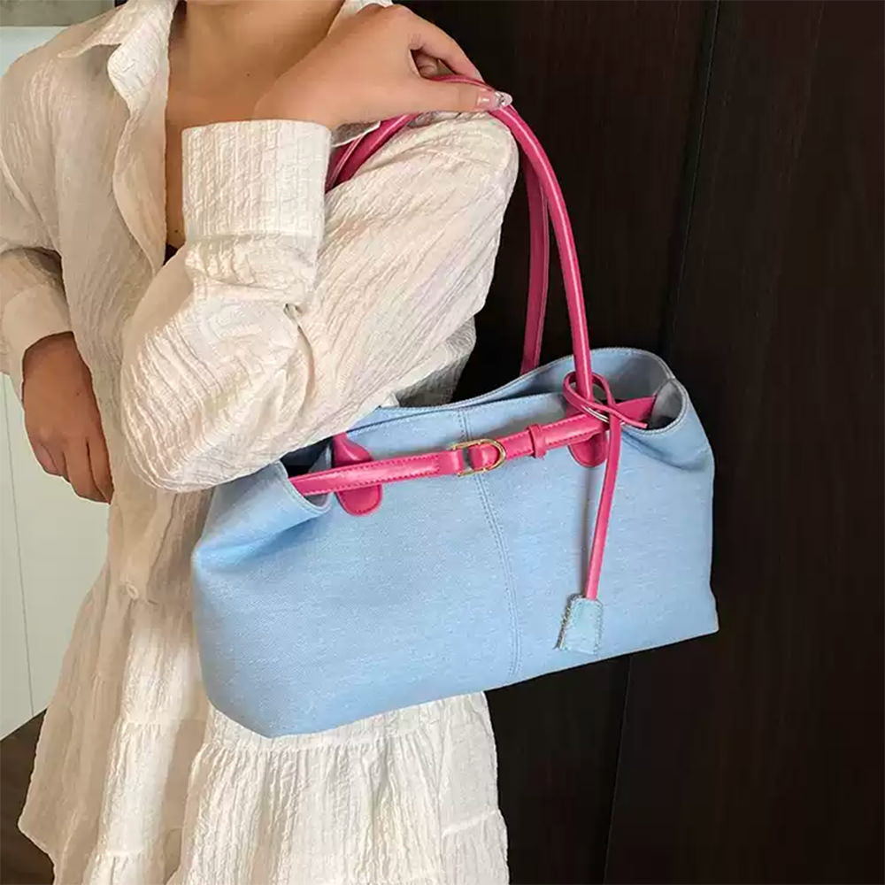 color block denim belted bag boogzel clothing
