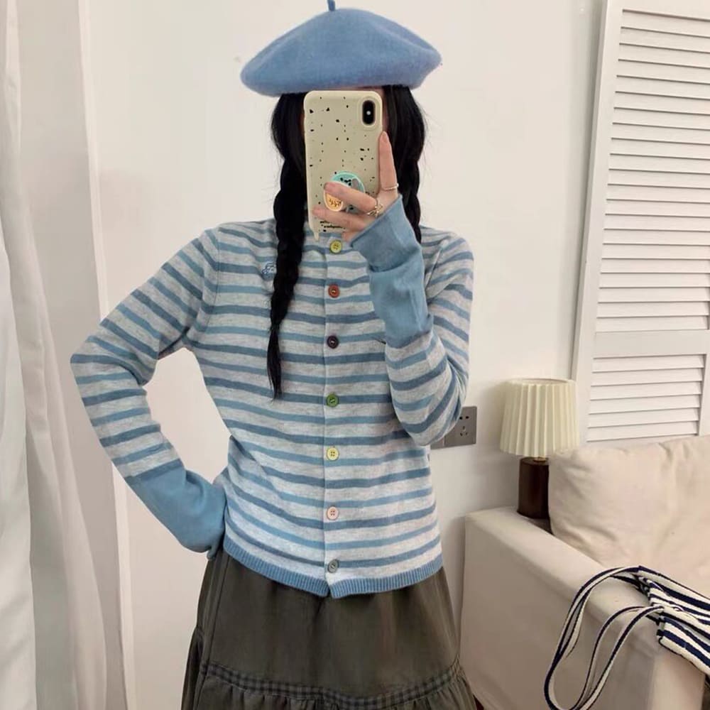 colorful button stripe cardigan top boogzel clothing