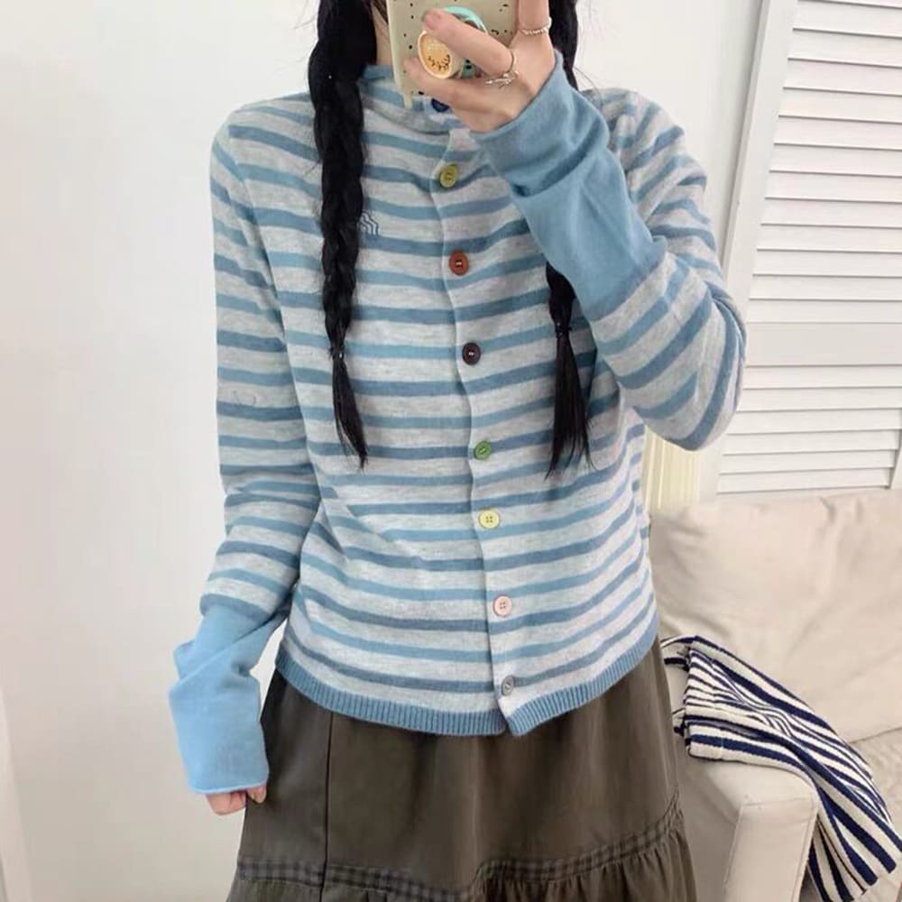 colorful button stripe cardigan top boogzel clothing