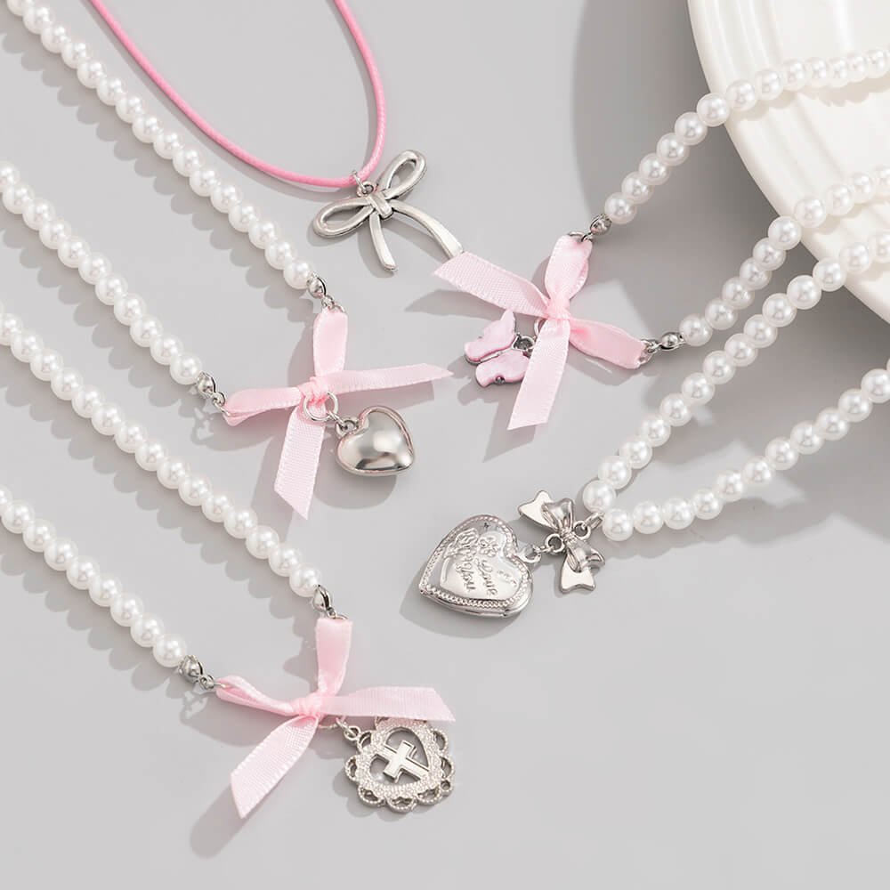 coquette pearl layered necklace set boogzel clothing