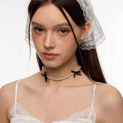 coquette aeshetic pearl bow choker boogzel clothing