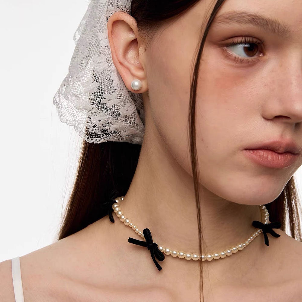 coquette aeshetic pearl bow choker boogzel clothing