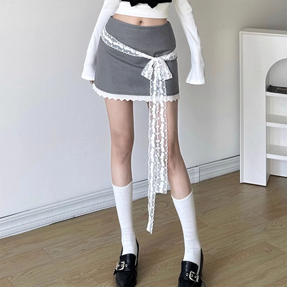 grey lace bow skirt boogzel clothing