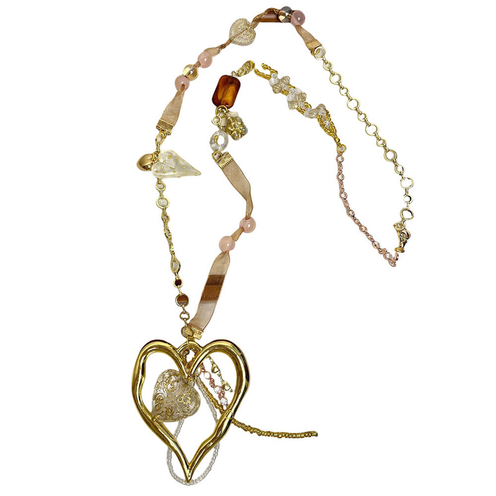 coquette heart charm beaded necklace boogzel clothing