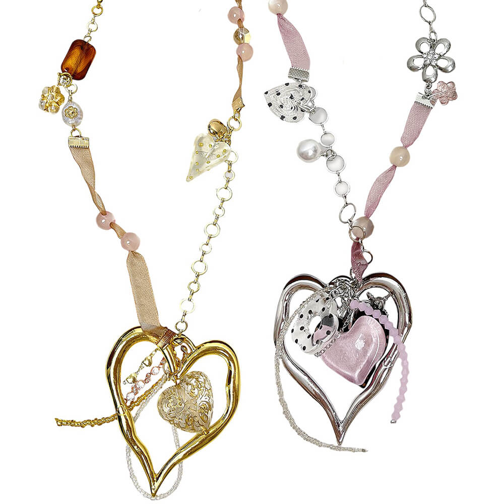 coquette heart charm beaded necklace boogzel clothing