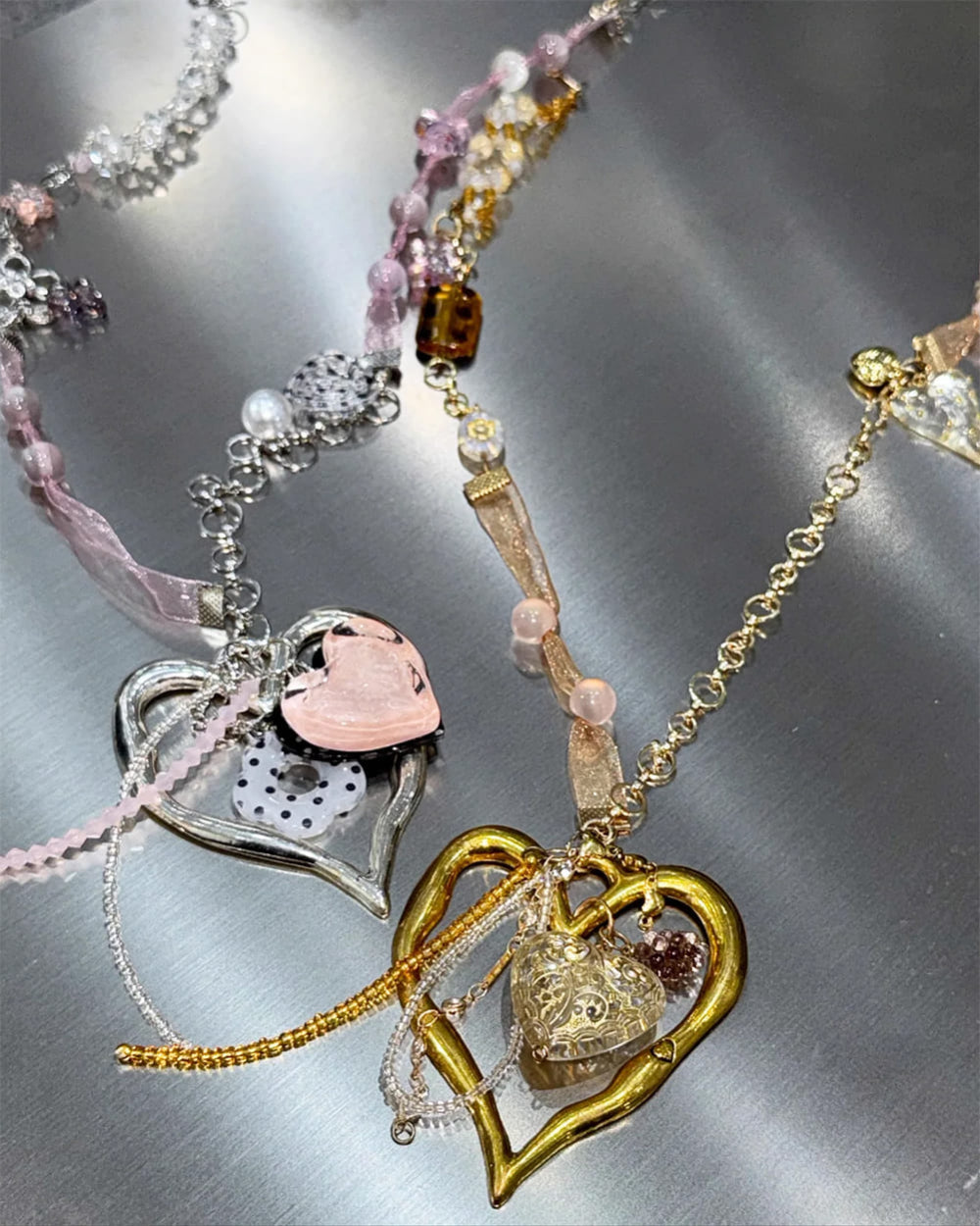 coquette heart charm beaded necklace boogzel clothing
