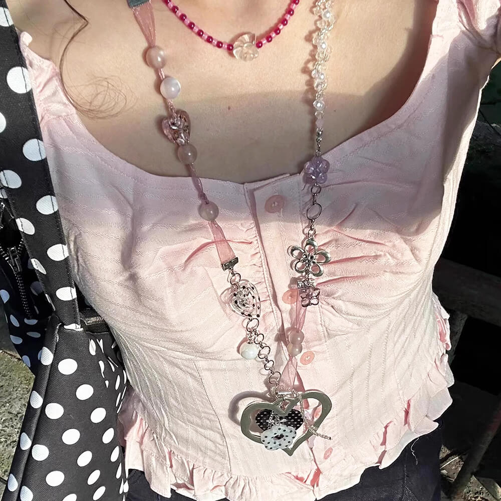 coquette heart charm beaded necklace boogzel clothing