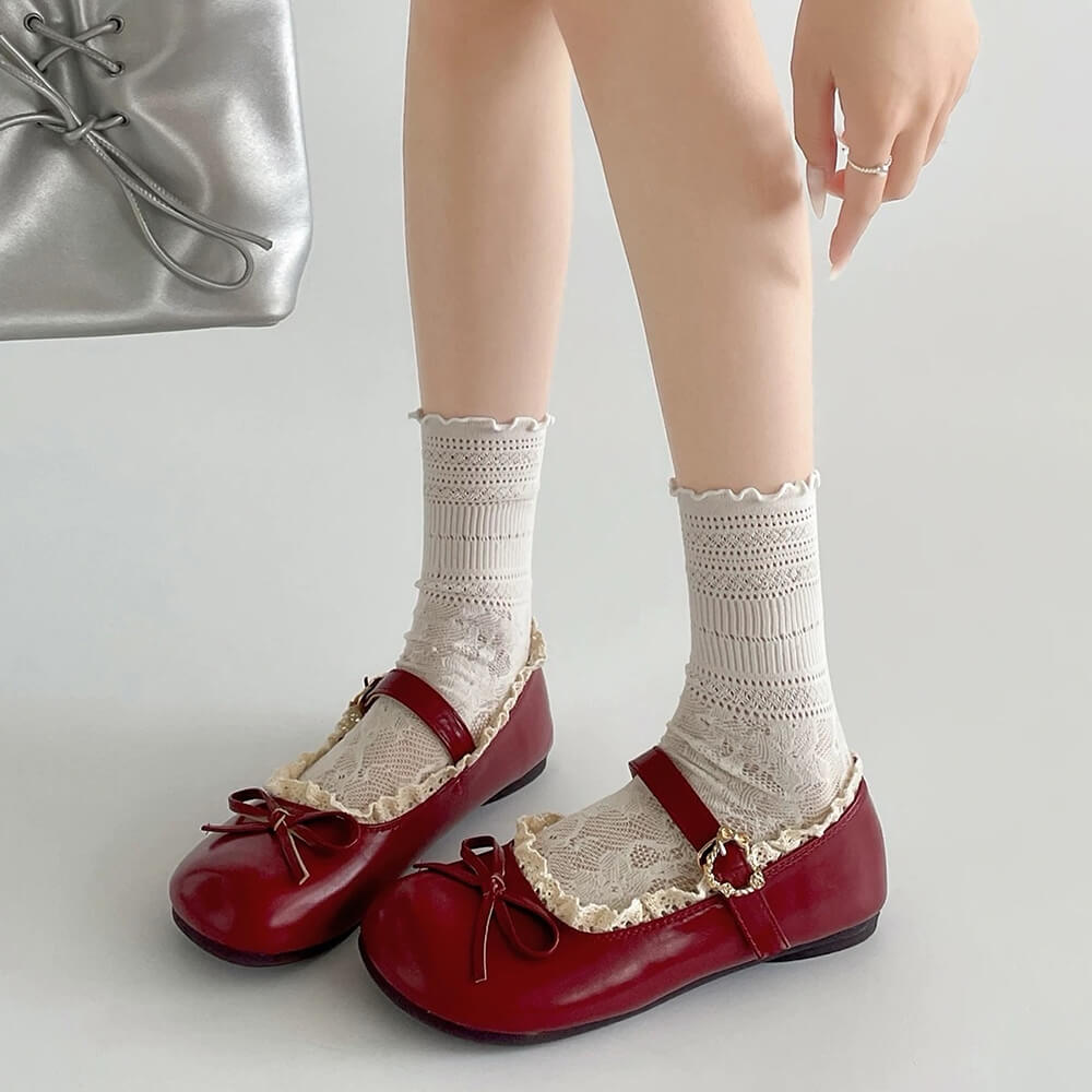 coquette lace trim mary jane flats boogzel clothing
