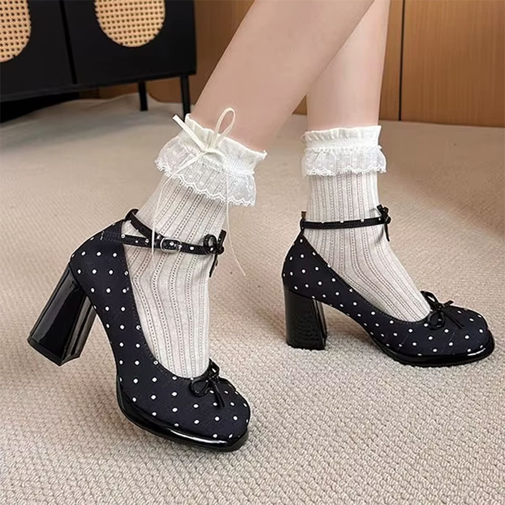 coquette polka dot mary jane heels boogzel clothing