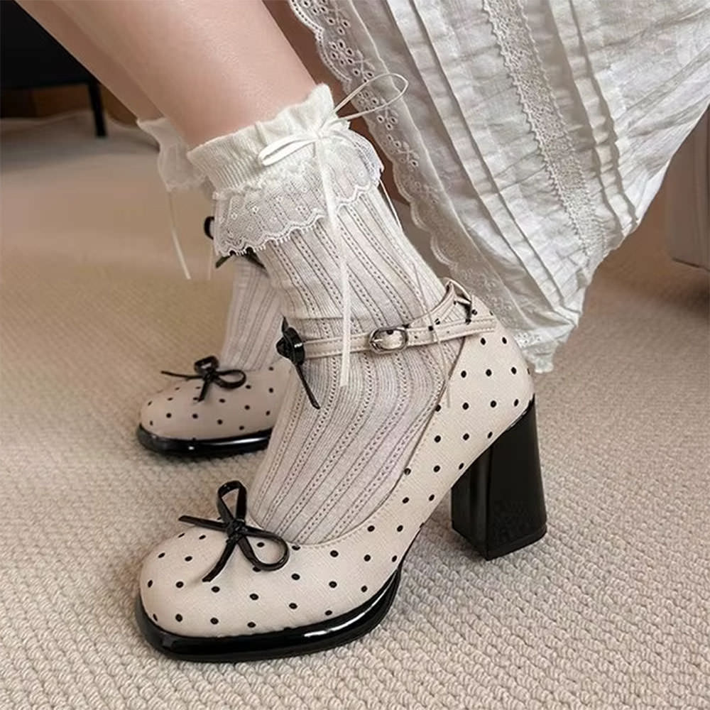 coquette polka dot mary jane heels boogzel clothing
