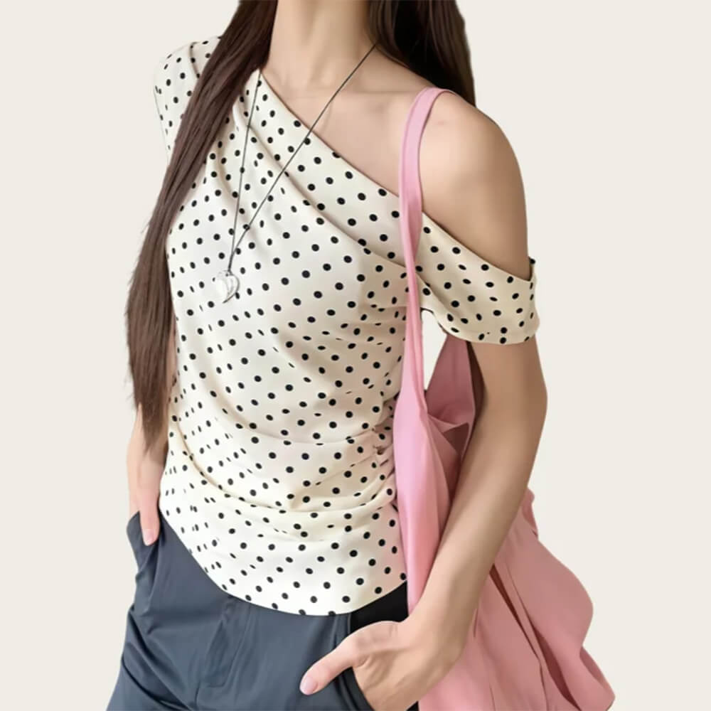coquette polka dot off shoulder top boogzel clothing