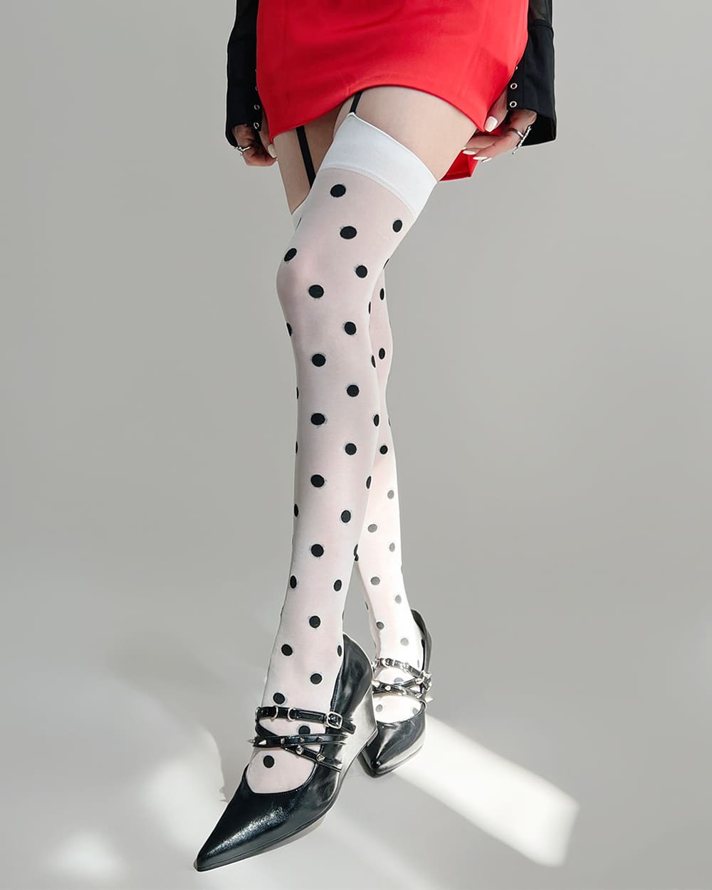 coquette polka dot suspender tights boogzel clothing