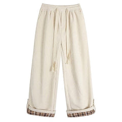 cord wide leg pants with plaid cuffs boogzel clothing