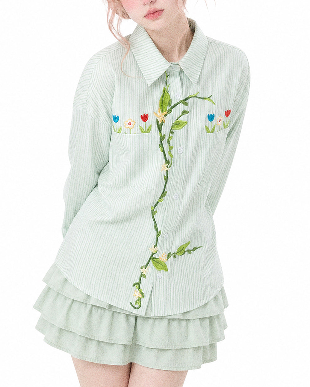 cottage floral embroidered button up shirt boogzel clothing