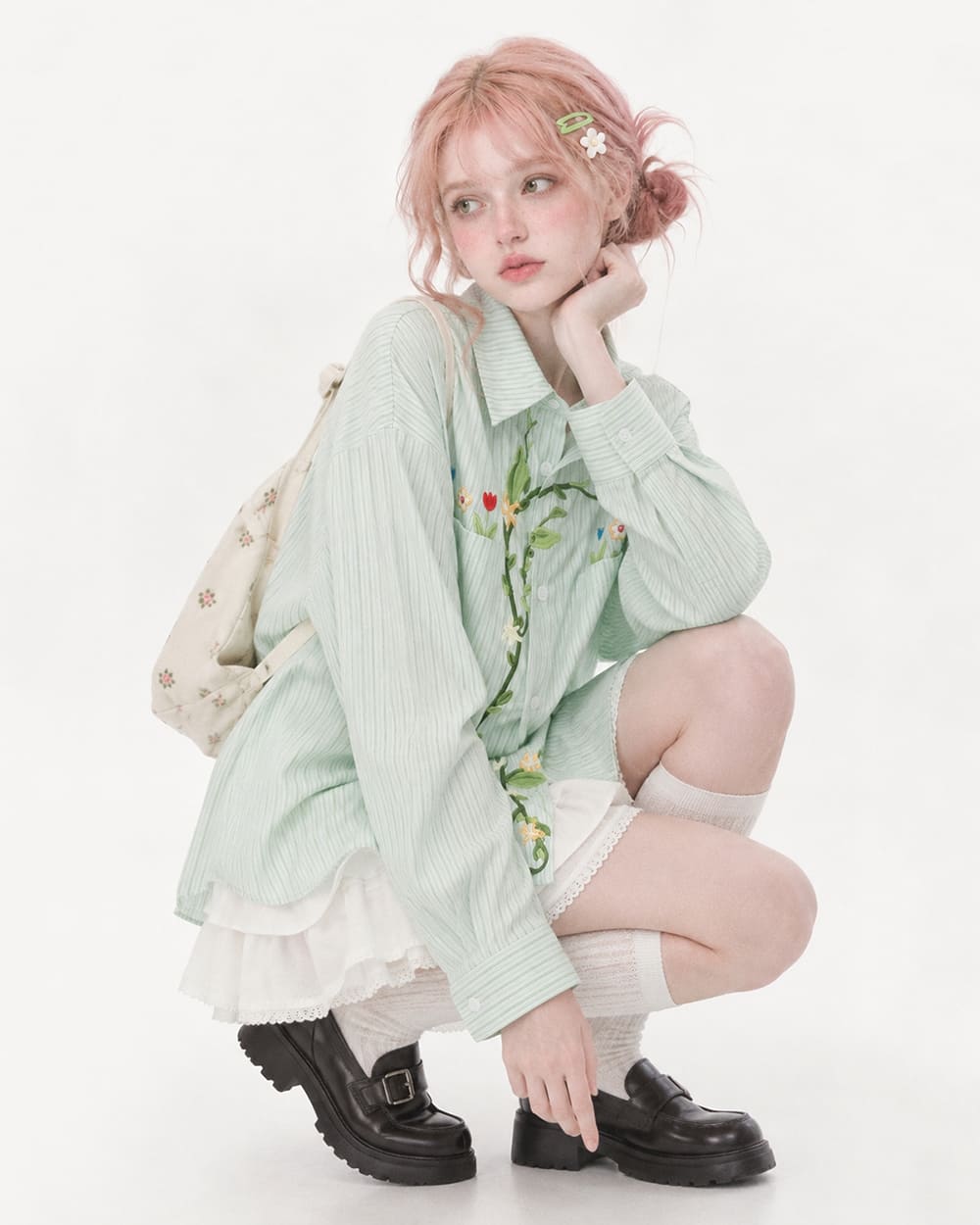 cottage floral embroidered button up shirt boogzel clothing