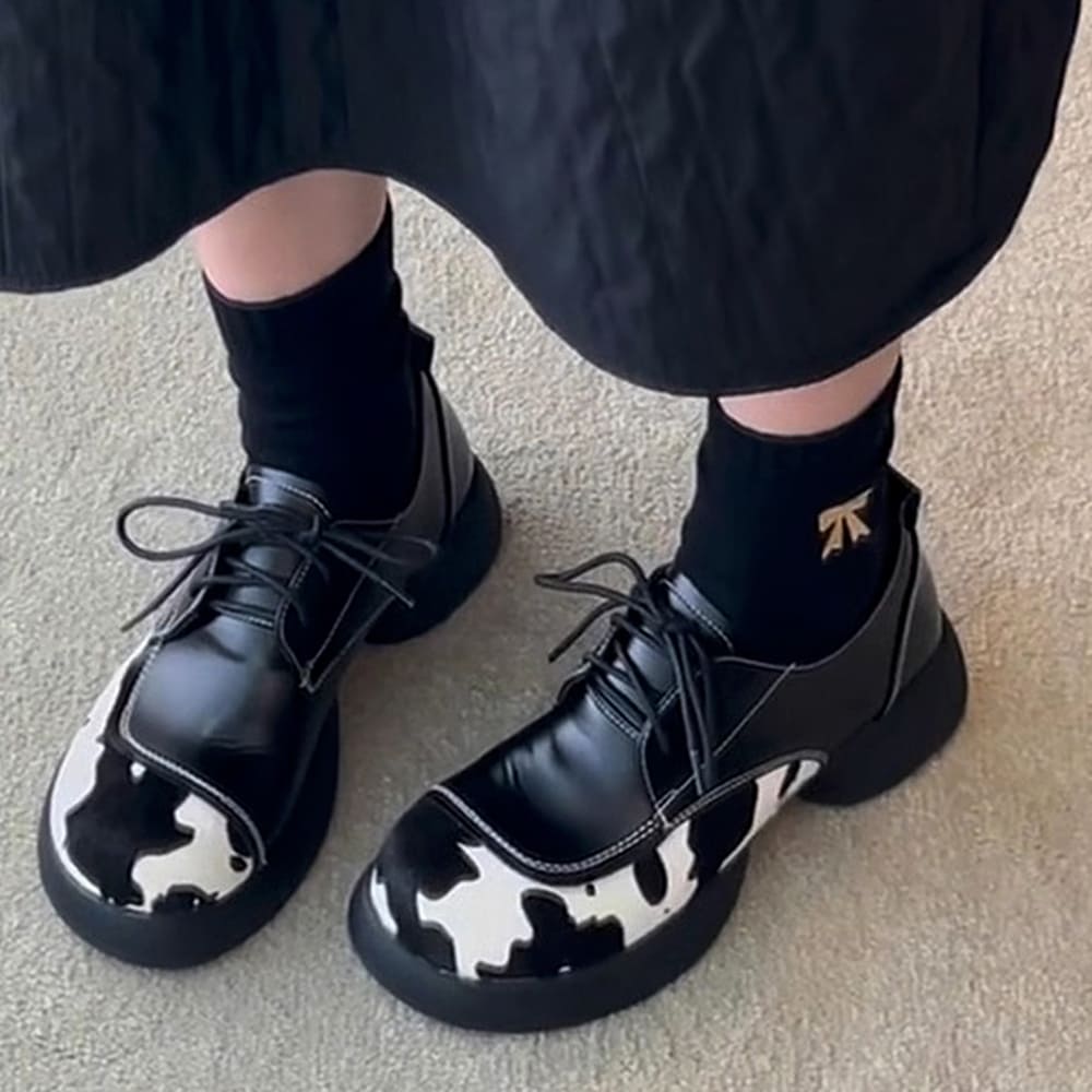 cow print oxford boots boogzel clothing