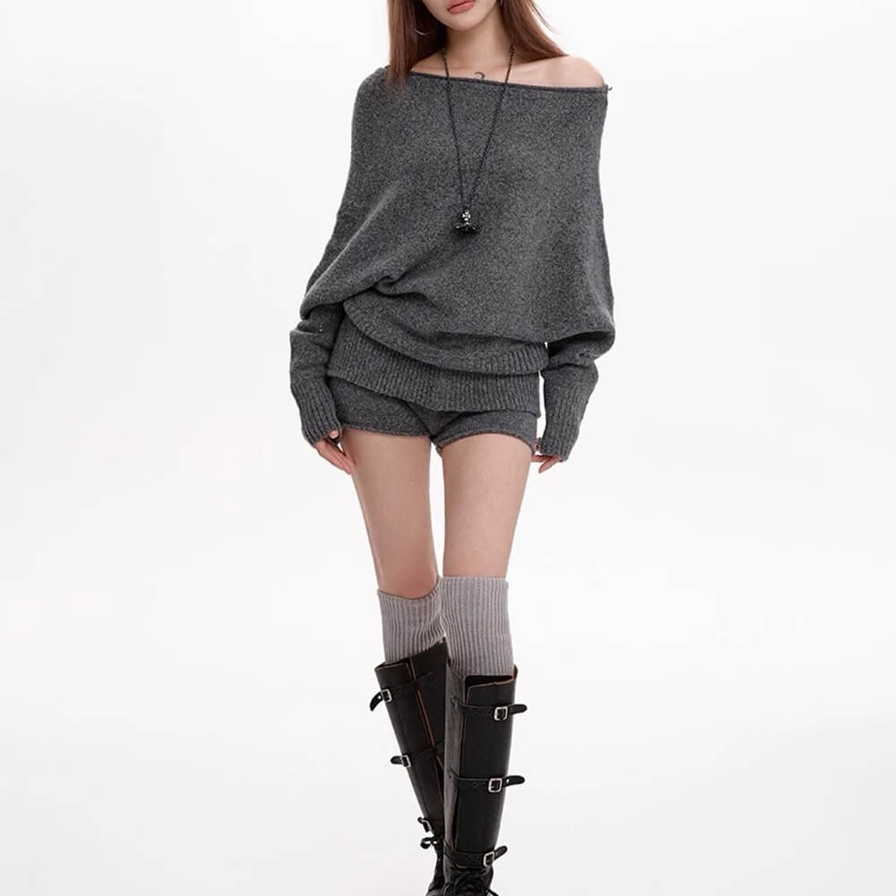cozy off shoulder loose sweater boogzel clothing