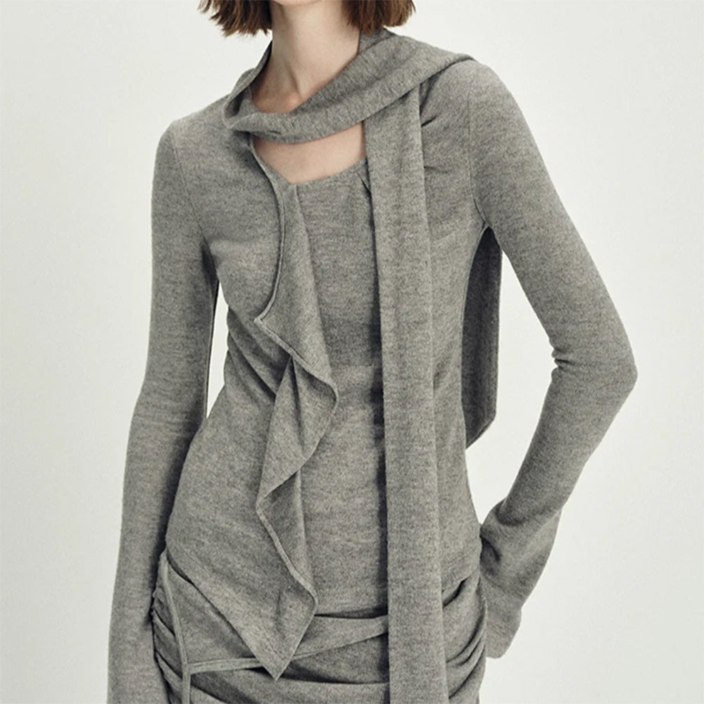 cozy tie neck long sleeve knit top boogzel clothing